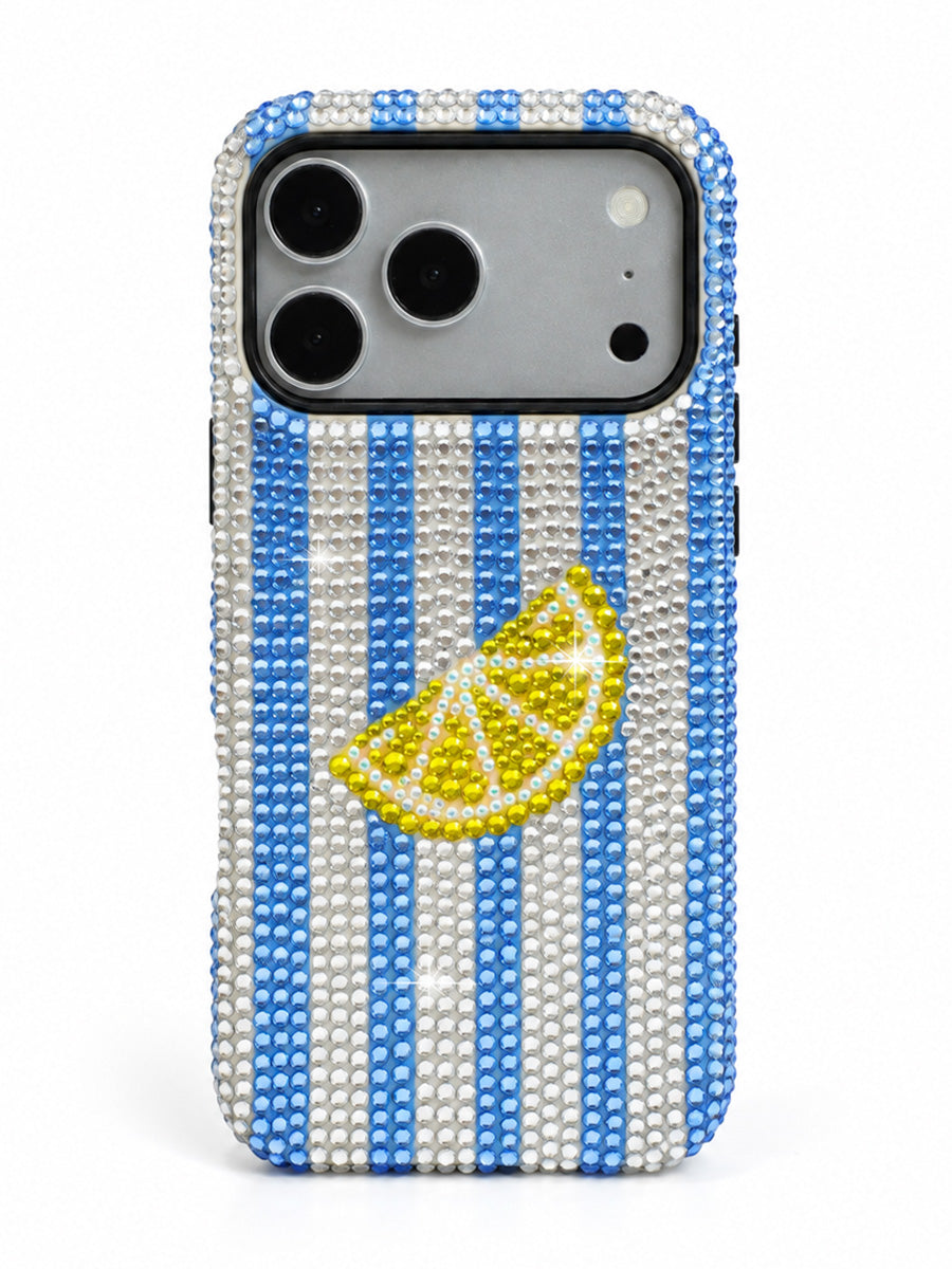Blue Striped Lemon Rhinestone Phone Case