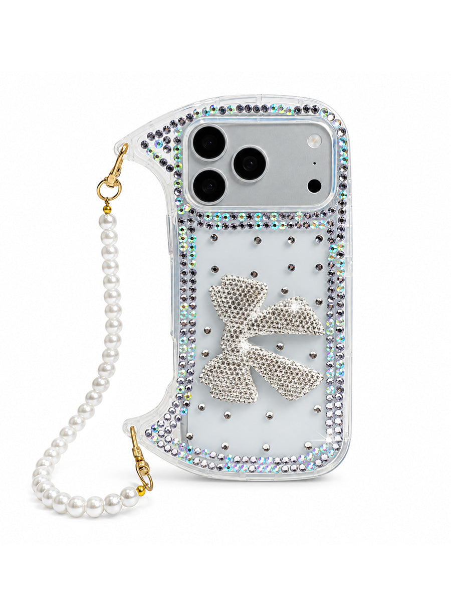 Bow Rhinestone Purse Case with Chain for iPhone