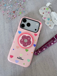 Pink Heart & Flower Rhinestone Phone Case