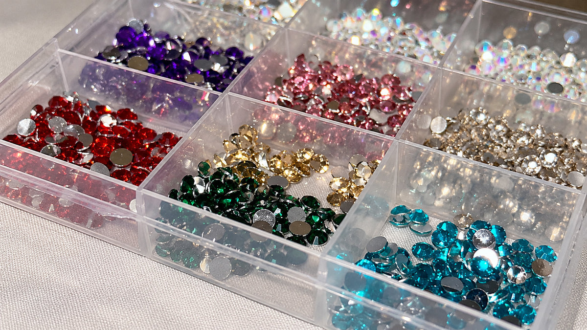 Close-up of faceted glass rhinestones