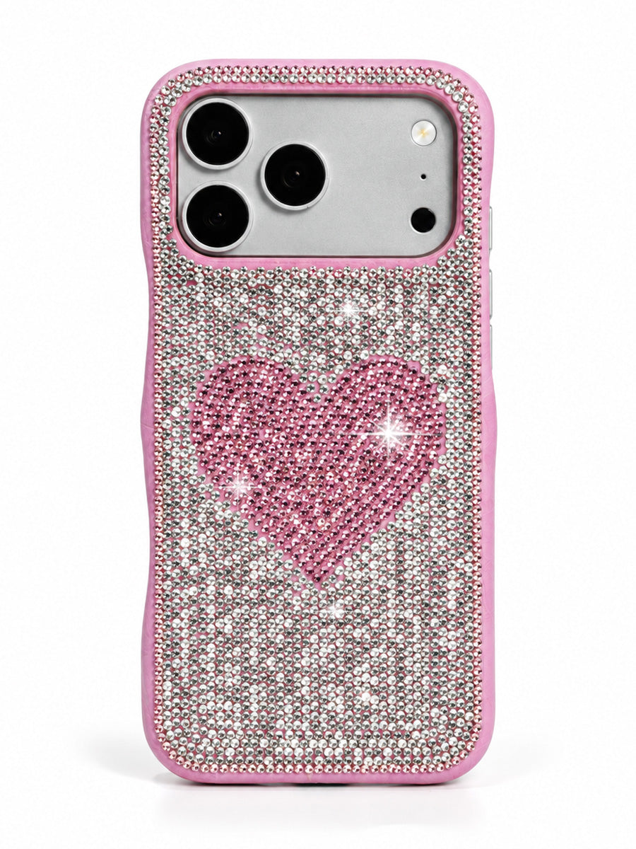 Silver & Pink Heart Rhinestone Phone Case