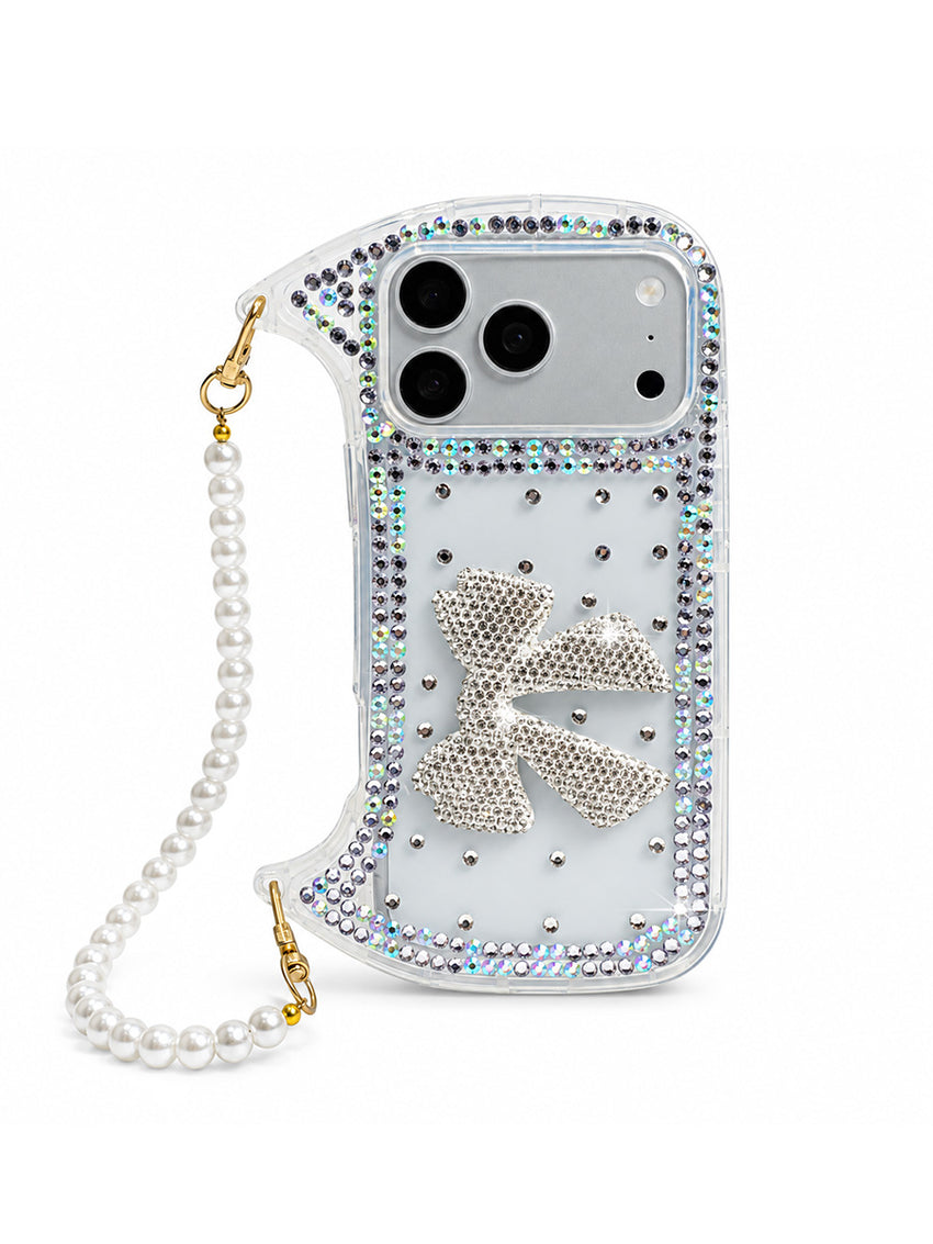 Bow Rhinestone Purse Case with Chain for iPhone